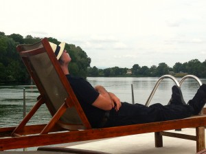 Taking a nap on the barge
